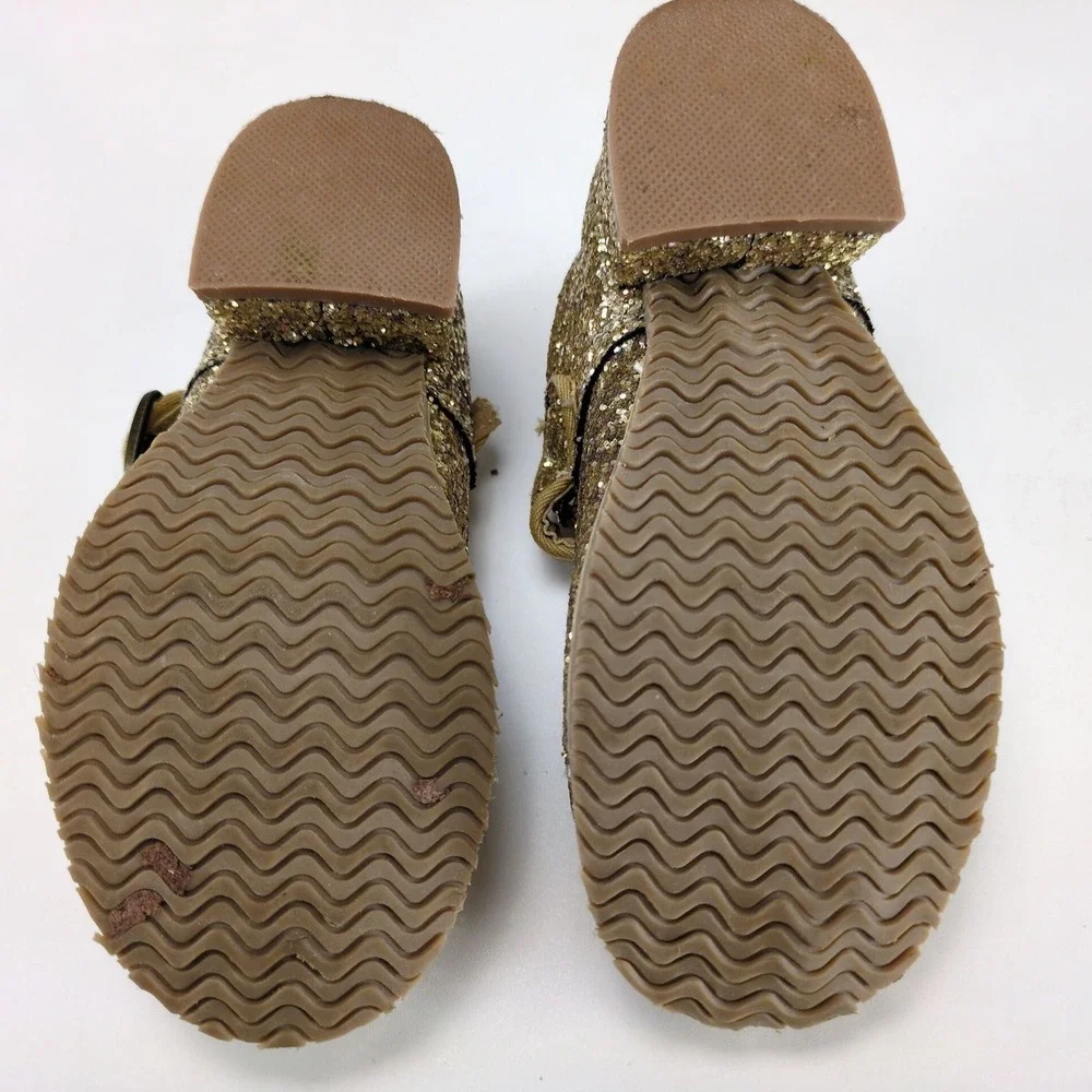 Konges Slojd Minnie Coeur Gold Glitter Mary Jane Shoes Little Girls US 8.5-9.5